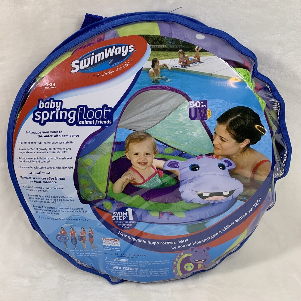 SwimWays Inflatable Baby Spring Pool Float Animal Friends‎ Huggable Hippo Canopy